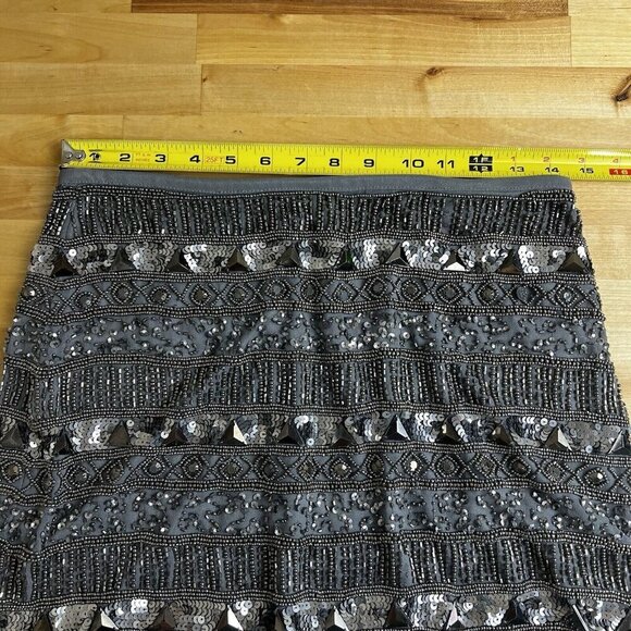 Yumi Kim Mini Skirt Ana Gray Black Beaded Sequin Size Small FLAWS - Picture 12 of 13
